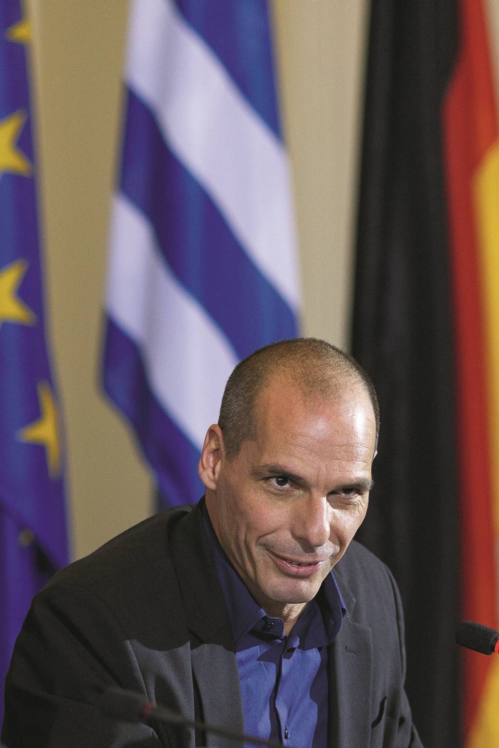 BERLIN, GERMANY - FEBRUARY 05:  New Greek Finance Minister Yanis Varoufakis attends a press conference with German Finance Minister Wolfgang Schaeuble following talks on February 5, 2015 in Berlin, Germany. Varoufakis is touring several European cities and yesterday met with Mario Draghi at the European Central Bank following announcements by the new Greek government to sharply alter its relationship with the troika of loan-giving entities.  (Photo by Carsten Koall/Getty Images)