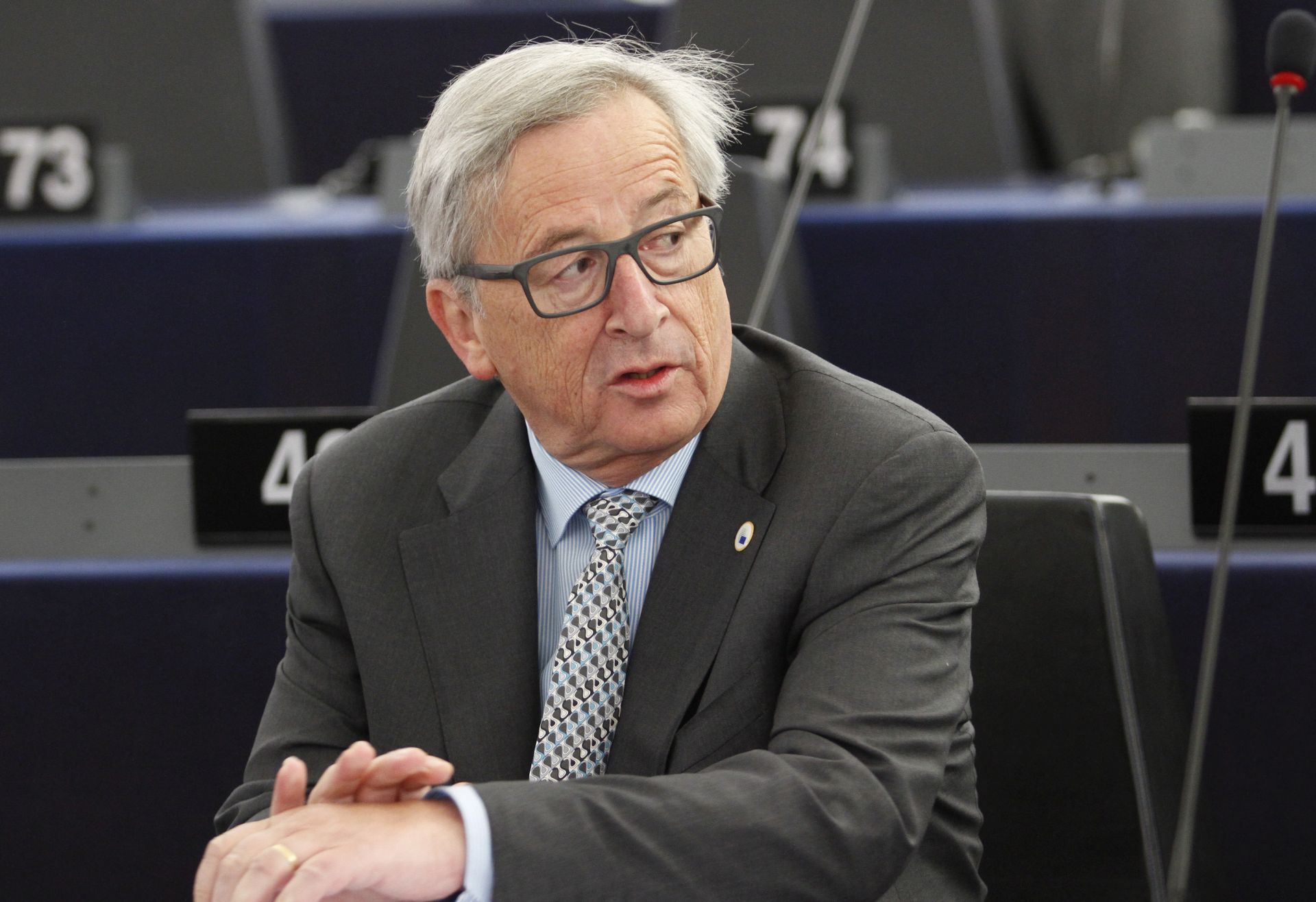 STRASBOURG, FRANCE - JULY 8:   President of the European Commission Jean-Claude Juncker is seen in the plenary hall at the European Parliament on July 8, 2015 in Strasbourg, France. Eurozone member nations have given Greece until Thursday to come up with new proposals to bring the country out of its debt crisis and qualify for further assistance from international creditors. Analysts say that should this final effort fail a departure of Greece from the Eurozone will be inevitable.  (Photo by Michele Tantussi/Getty Images)