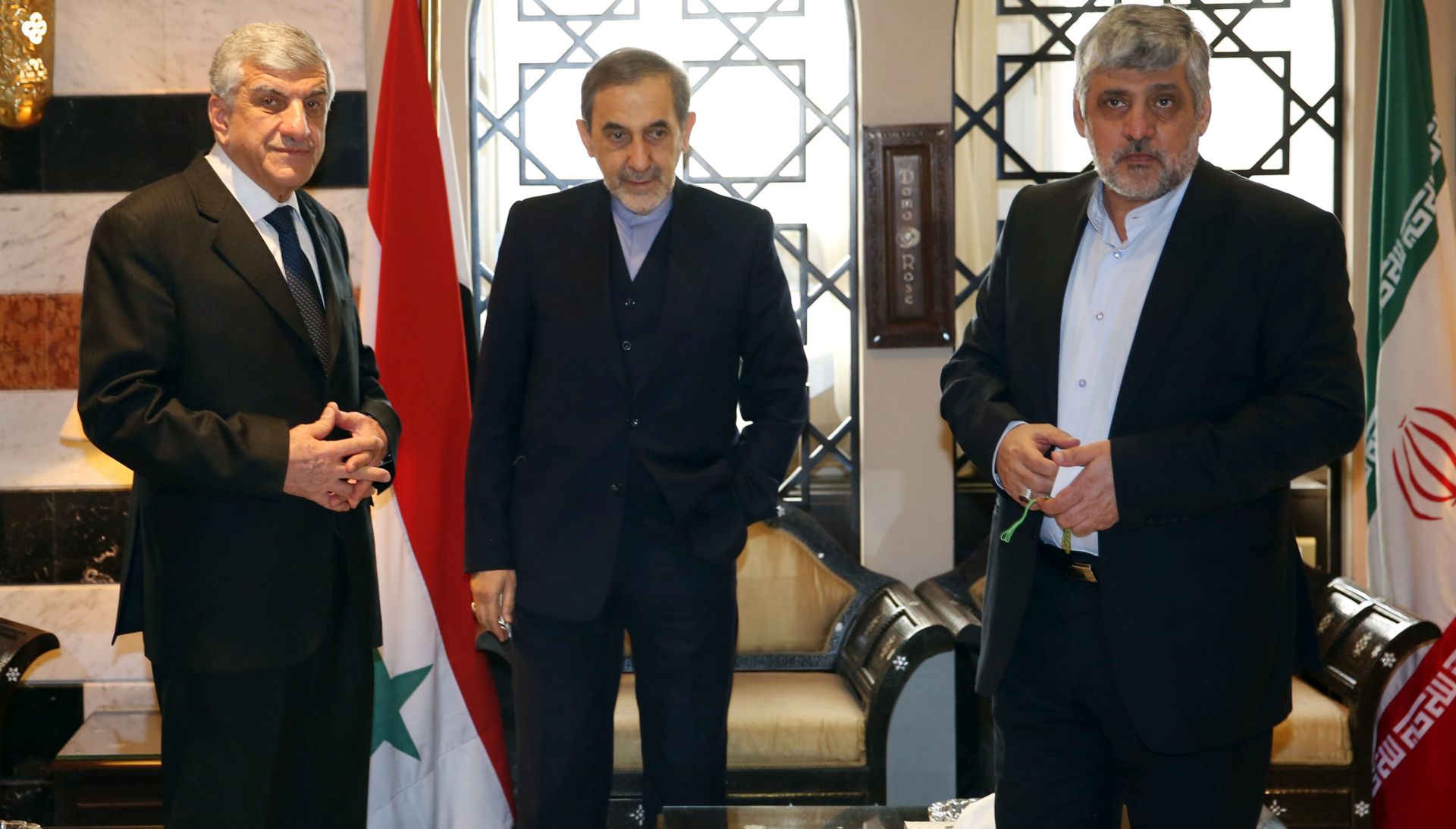 epa05046826 Ali Akbar Velayati (C), a top adviser to Iran's supreme leader Ayatollah Ali Khamenei, Iranian Ambassador to Syria Riza Shebani (R), and Syrian Deputy Foreign Minister Hamed al-Hassan (L) meet at Velayati’s residence following the latter’s meeting with Syrian President Bashar Assad in Damascus, Syria, 29 November 2015. Velayati flew in earlier the day for talks with Syrian officials on the crisis in Syria and recent developments in the region.  EPA/YOUSSEF BADAWI