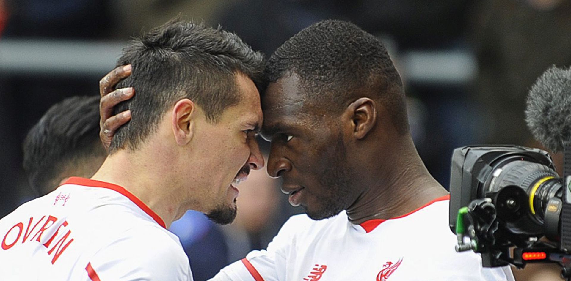 epa05198188 Liverpool players Dejan Lovren (L) and Christian Benteke (R) celebrate after the English Premier League soccer match between Crystal Palace and Liverpool FC in London, Britain, 06 March 2016. Liverpool won 2-1.  EPA/GERRY PENNY   EDITORIAL USE ONLY. No use with unauthorized audio, video, data, fixture lists, club/league logos or 'live' services. Online in-match use limited to 75 images, no video emulation. No use in betting, games or single club/league/player publications.