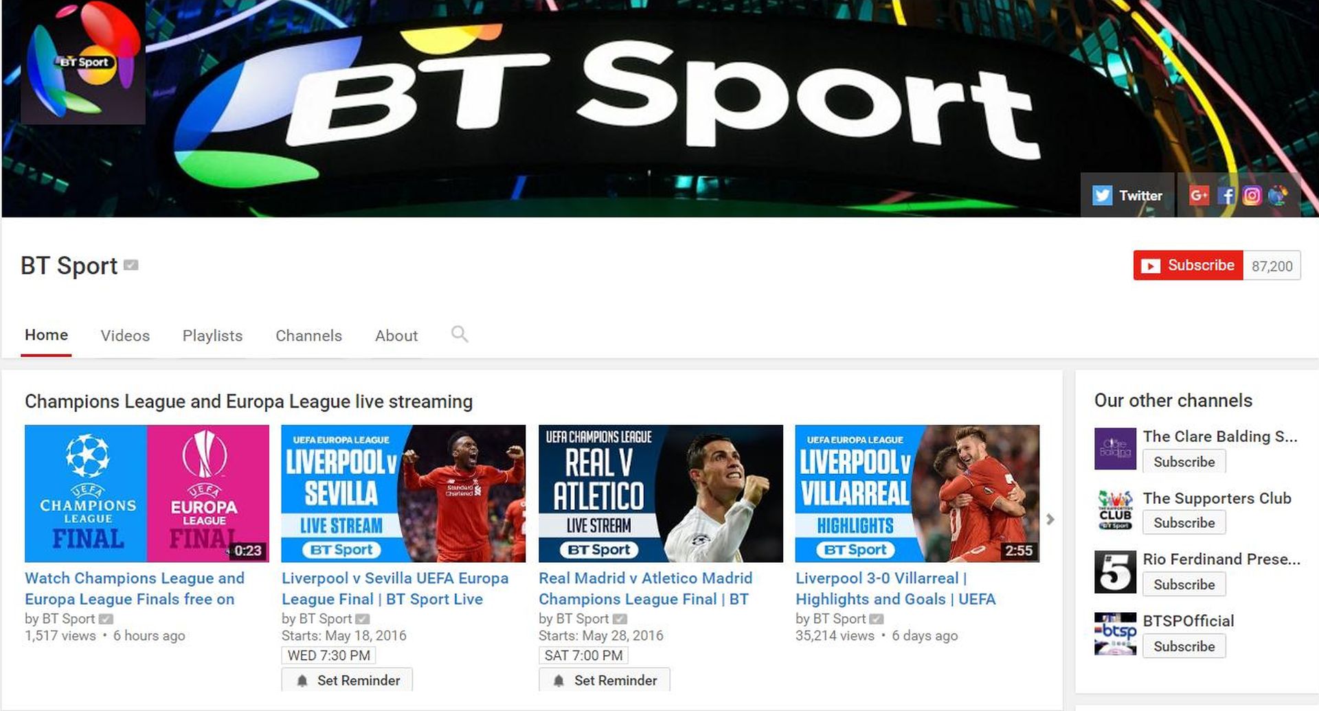 LIVESTREAM: BT Sport će prenositi finala Lige prvaka i Europa lige na YouTubeu