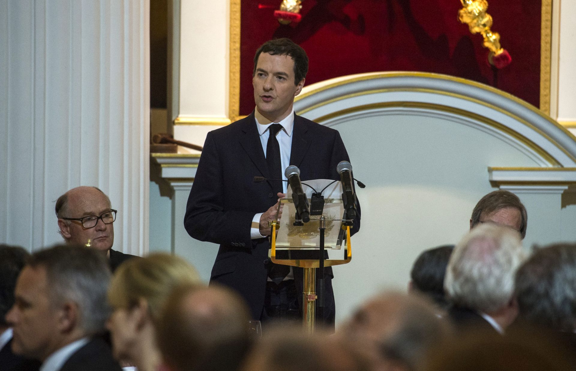 epa05370654 British Chancellor of the Exchequer George Osborne delivers a speech during the Bankers and Merchant's Dinner at the Mansion House in London, Britain, 16 June 2016. The dinner comes after the news of the murder of British MP Jo Cox who was reported dead at the hospital in Leeds after being shot and critically injured in Birstall. Cox was airlfted from the attack scene to a hospital in Leeds where she later died. Cox has in recent weeks campaigned for the Remain camp.  EPA/WILL OLIVER