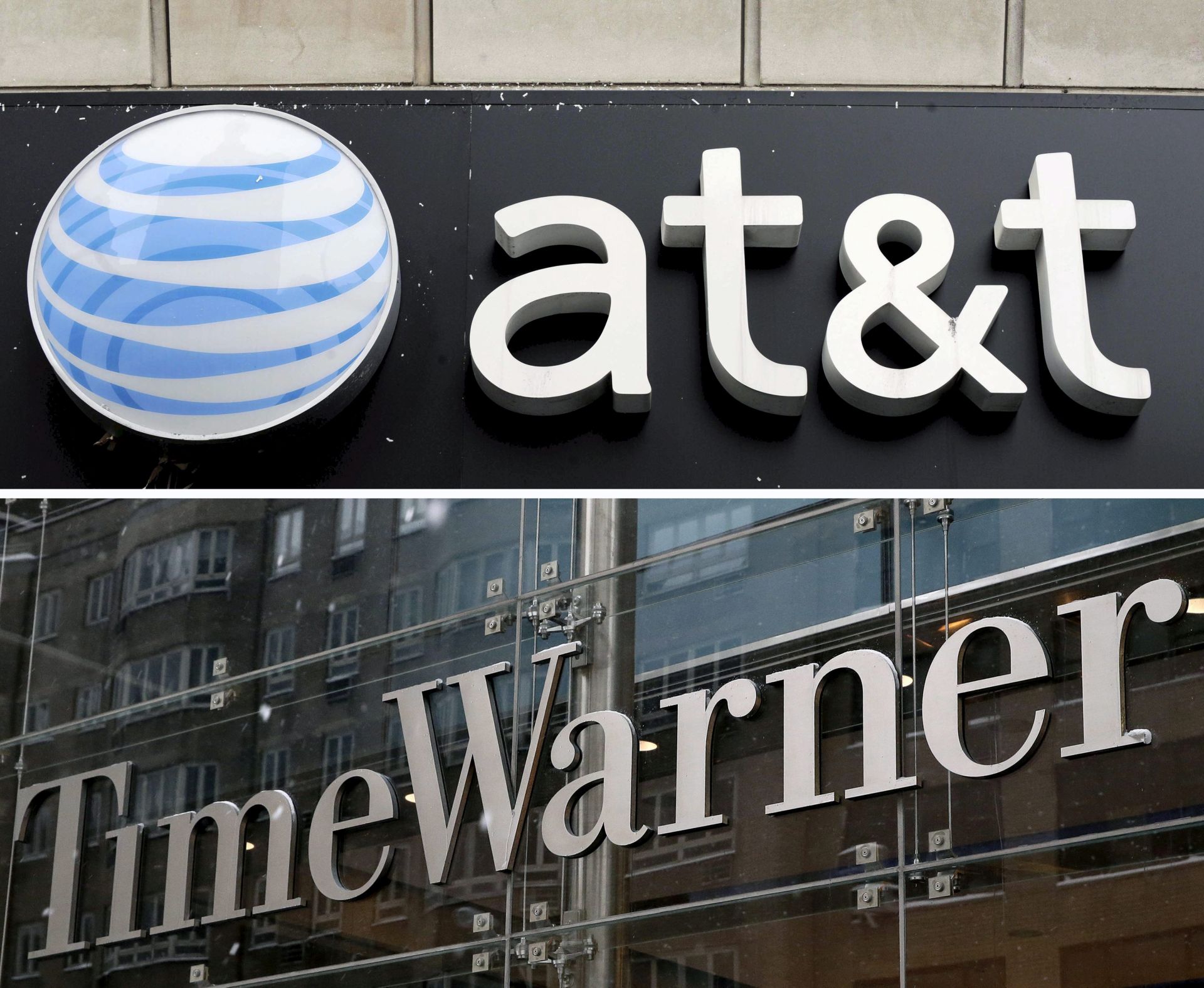 epa05598663 (FILE) A combo file picture made available on 23 October 2016 shows an AT&T store (top) in New York City, New York, USA, on 04 December 2008, and a view of the Time Warner Center (bottom) in New York City, New York, USA, on 13 February 2014. US telecommunications company AT&T Inc. announced on 22 October 2016, it reached an agreement to acquire multinational media and entertainment conglomerate Time Warner Inc. (TWI) for 85.4 billion US dollar (about 78.4 billion euro). AT&T will acquire Time Warner in cash and stock transactions valued at 107.50 US dollar per share, the company said. The deal, which needs to be approved by regulators, was said to be unanimously agreed by both companies' boards directors.  EPA/JUSTIN LANE/JASON SZENES
