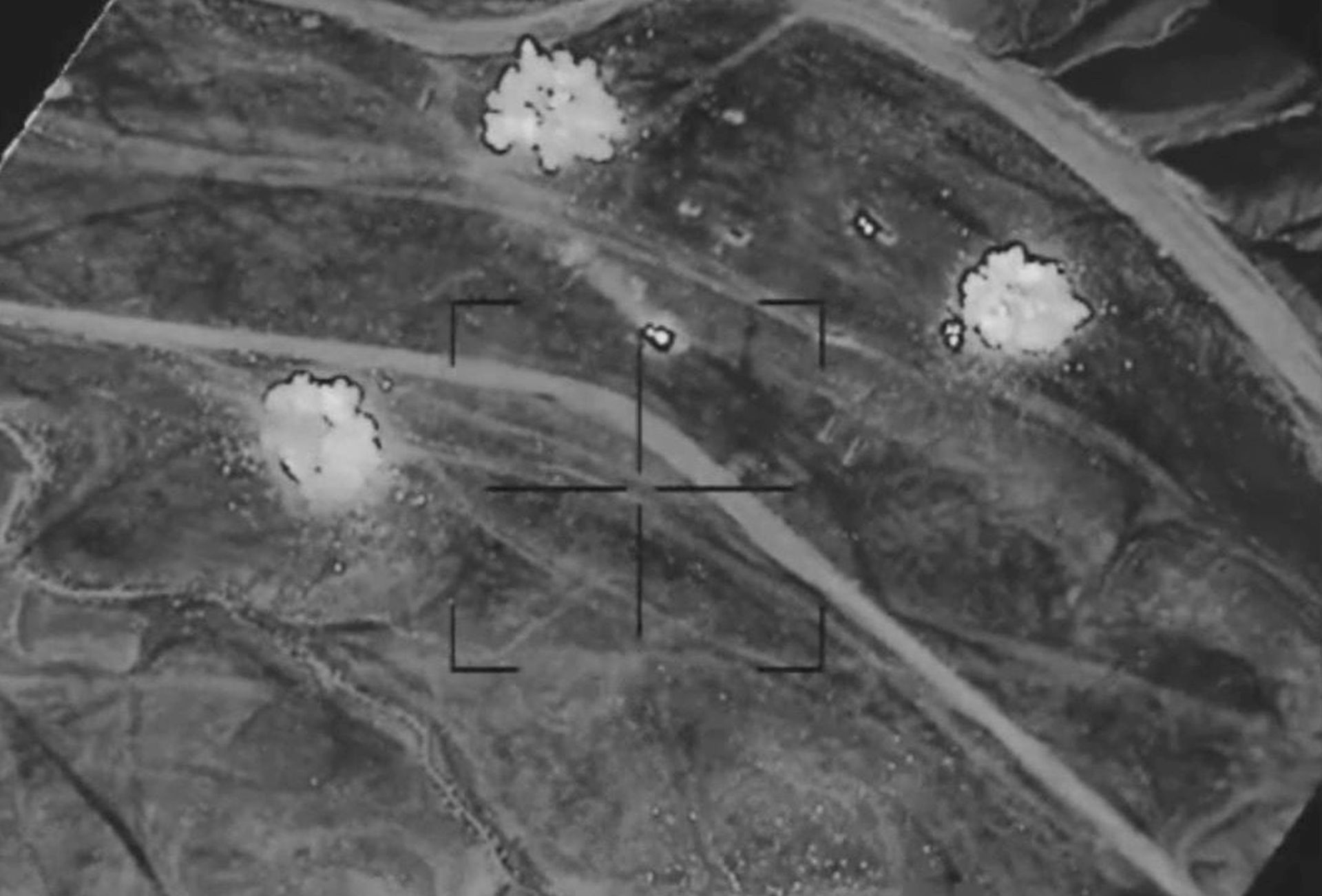 epa05668502 A frame grab obtained from a handout video by the US Department of Defense on 10 December 2016 shows oil tankers allegedly belonging to the militant group calling itself Islamic State (IS) being hit by airstrikes at an undisclosed location in central Syria, 08 December 2016. According to the US military, coalition airstrikes by the 'Operation Inherent Resolve' targeted 168 oil trucks.  EPA/US DEPARTMENT OF DEFENSE/HANDOUT  HANDOUT EDITORIAL USE ONLY/NO SALES