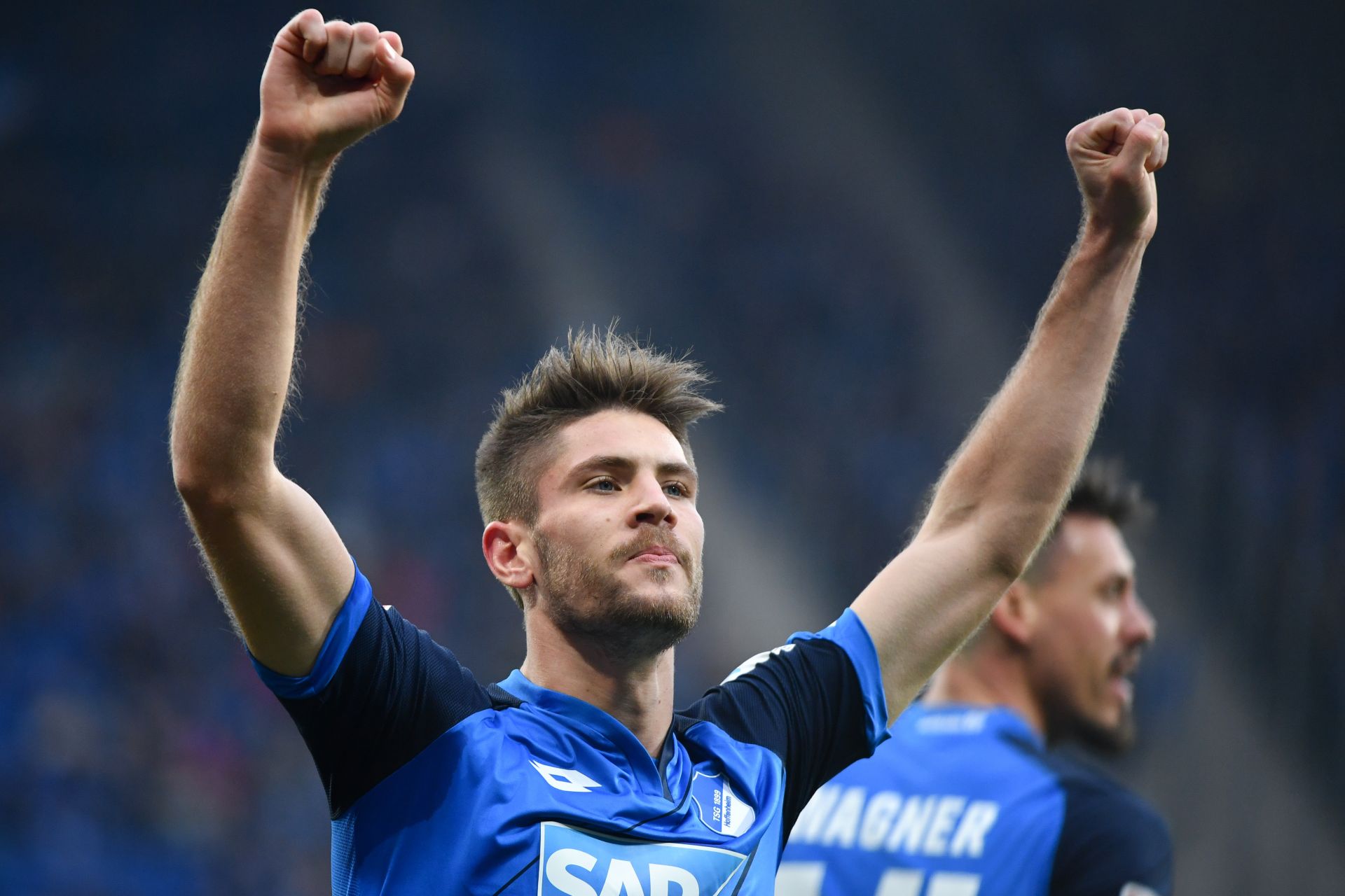 Hoffenheim's Andrej Kramaric celebrates his 1-0 goal during the German Bundesliga soccer match between 1899 Hoffenheim and Darmstadt 98 in the Rhein Neckar Arena in Sinsheim, Germany, 18 February 2017.



(EMBARGO CONDITIONS - ATTENTION: Due to the accreditation guidelines, the DFL only permits the publication and utilisation of up to 15 pictures per match on the internet and in online media during the match.) Photo: Uwe Anspach/dpa