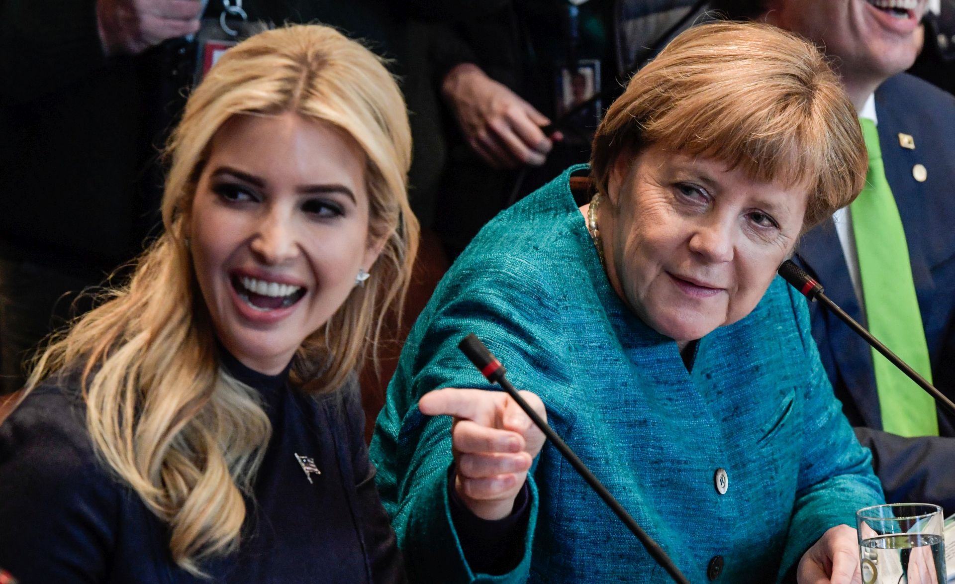 epa05854682 German Chancellor Angela Merkel (R) and Ivanka Trump attend joint discussion with business representatives at the White House in Washington, DC, USA, 17 March 2017. Merkel's original visit on 14 March had to be postponed due to bad weather.  EPA/CLEMENS BILAN