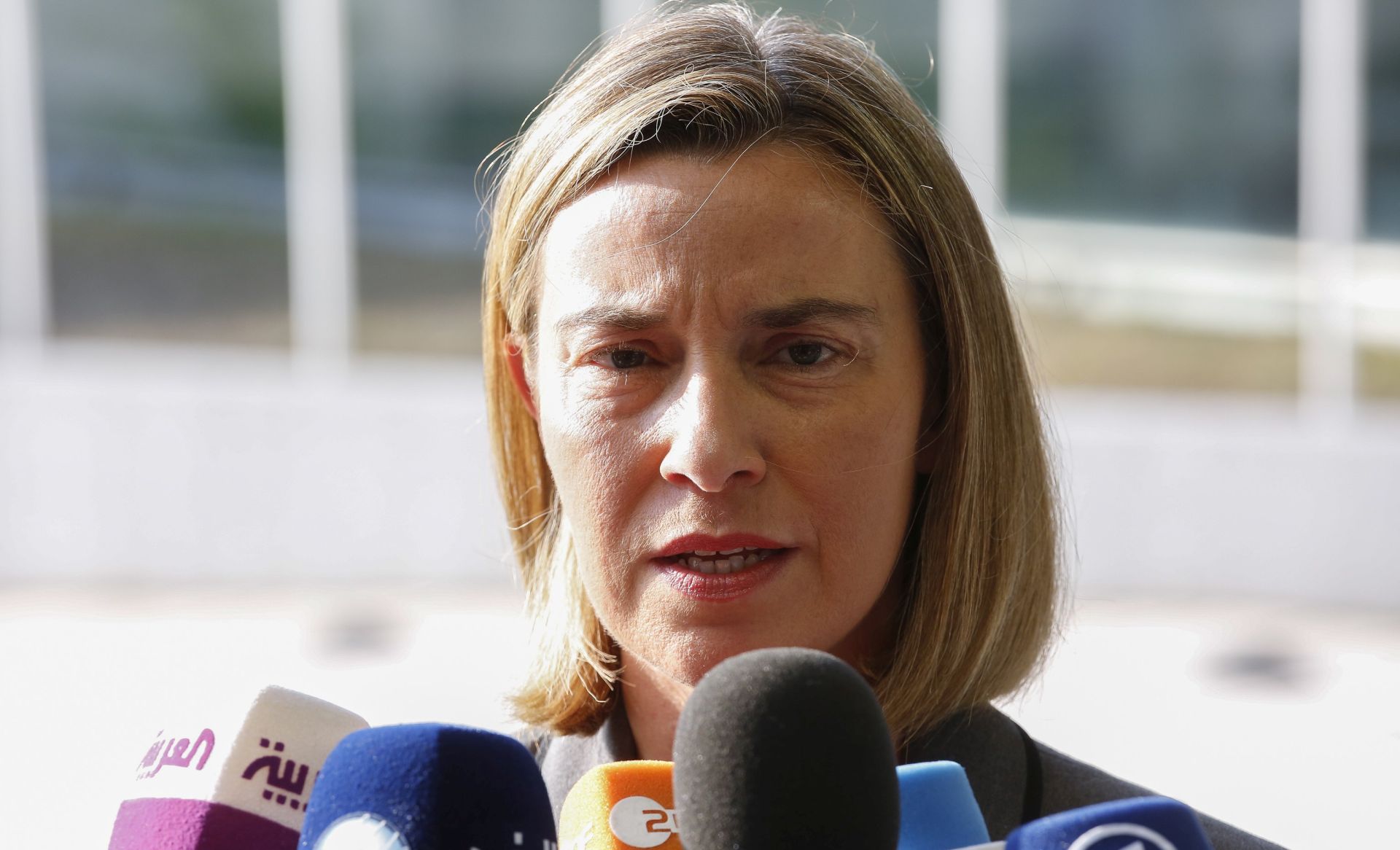 epa05885630 EU foreign policy chief Federica Mogherini speaks to media prior to the Foreign Affairs Council in Luxembourg, 03 April 2017. Ministers will have discussions on the EU strategy for Syria and also the situation in Libya.  EPA/JULIEN WARNAND