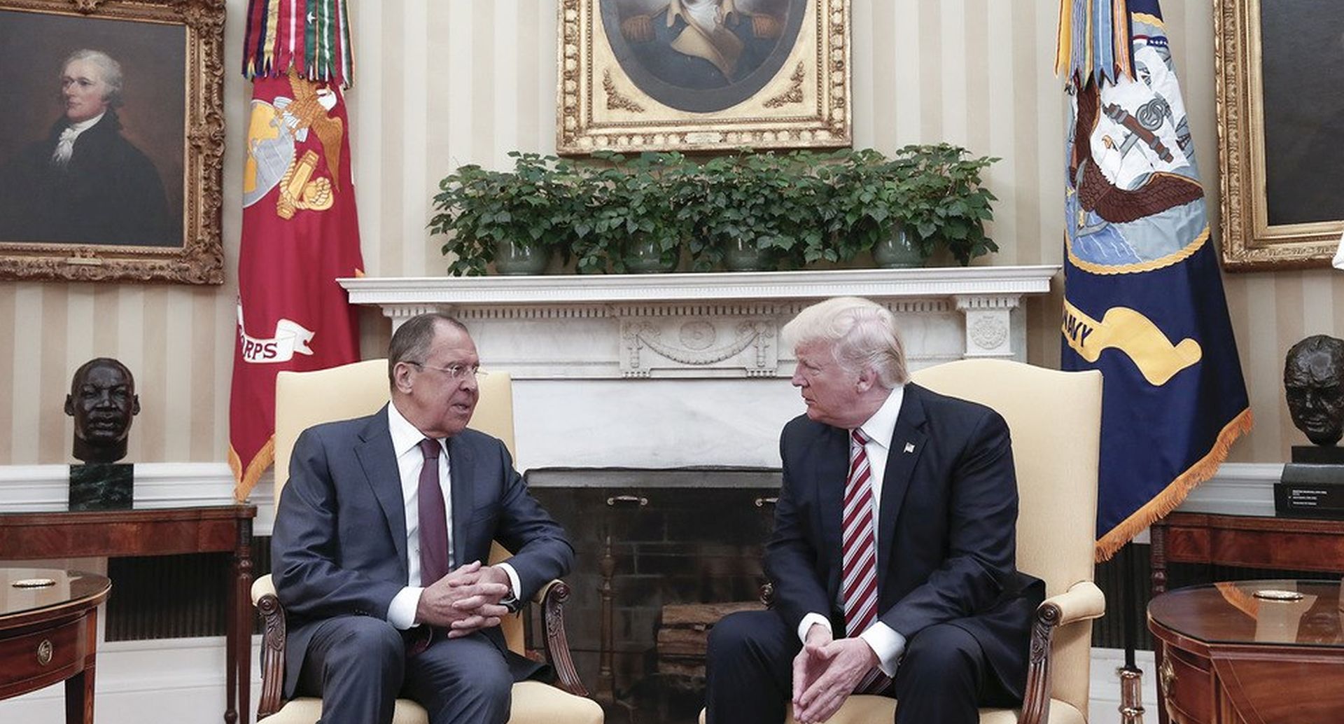 epa05967424 (FILE) - A file handout photo made available by the Russian Foreign Ministry shows US President Donald J. Trump (R) speaking with Russian Foreign Minister Sergei Lavrov (L) during their meeting in the White House in Washington, DC, USA, 10 May 2017 . Media reports on 15 May 2017 state that National Security Advisor Lieutenant General H.R. McMaster said a Washington Post report that claims US President Donald J. Trump disclosed classified information to Russian officials was false.  EPA/RUSSIAN FOREIGN MINISTRY HANDOUT MANDATORY CREDIT HANDOUT EDITORIAL USE ONLY/NO SALES