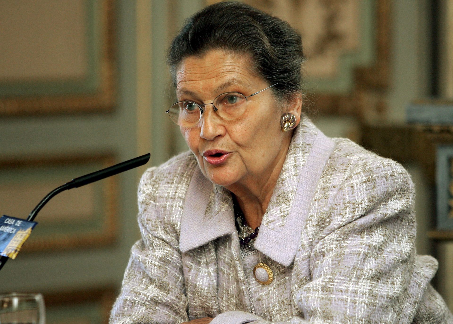 epa06057408 (FILE) French politician, European legislator and Holocaust survivor Simone Veil speaks during a press conference at the House of America in Madrid, Spain, 19 October 2005  (reissued on 30 June 2017). Simone Veil has died on 30 June 2017 at her home in Paris, her son Jean Veil announced the same day. She was 89.  EPA/FERNANDO ALVARADO
