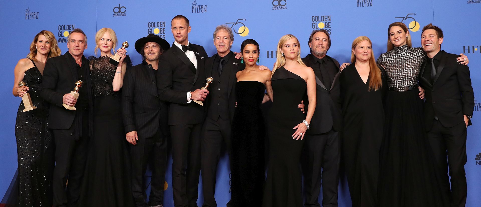 epa06424387 The cast and producers of 'Big Little Lies' pose with the award for Limited Series or Motion Picture Made for Television in the press room during the 75th annual Golden Globe Awards ceremony at the Beverly Hilton Hotel in Beverly Hills, California, USA, 07 January 2018.  EPA/MIKE NELSON