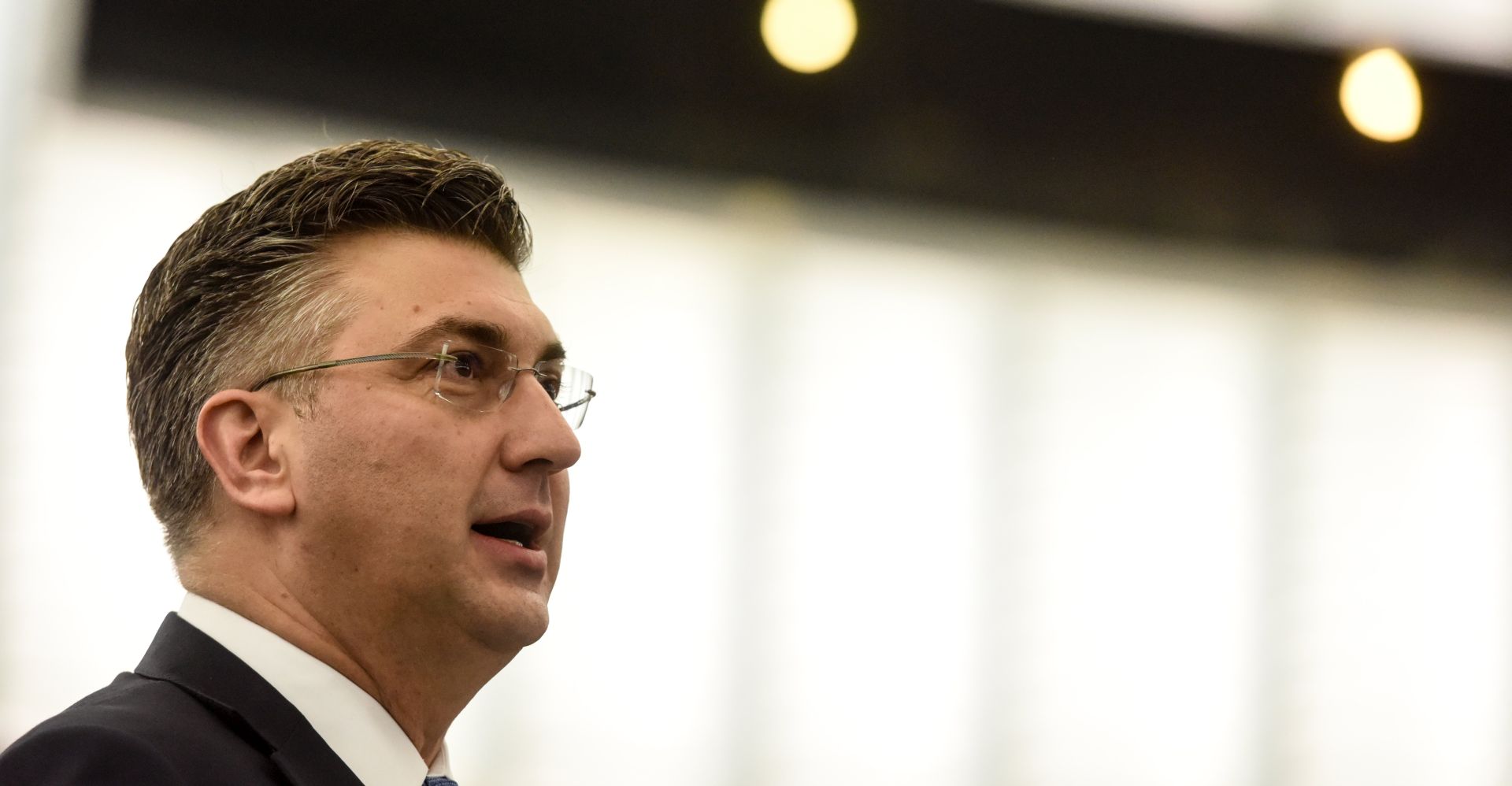 epa06499729 Croatia's Prime Minister Andrej Plenkovic delivers his speech at the European Parliament in Strasbourg, France, 06 February 2018. The European Union's parliament met on 06 February for a debate on the future of the EU.  EPA/PATRICK SEEGER