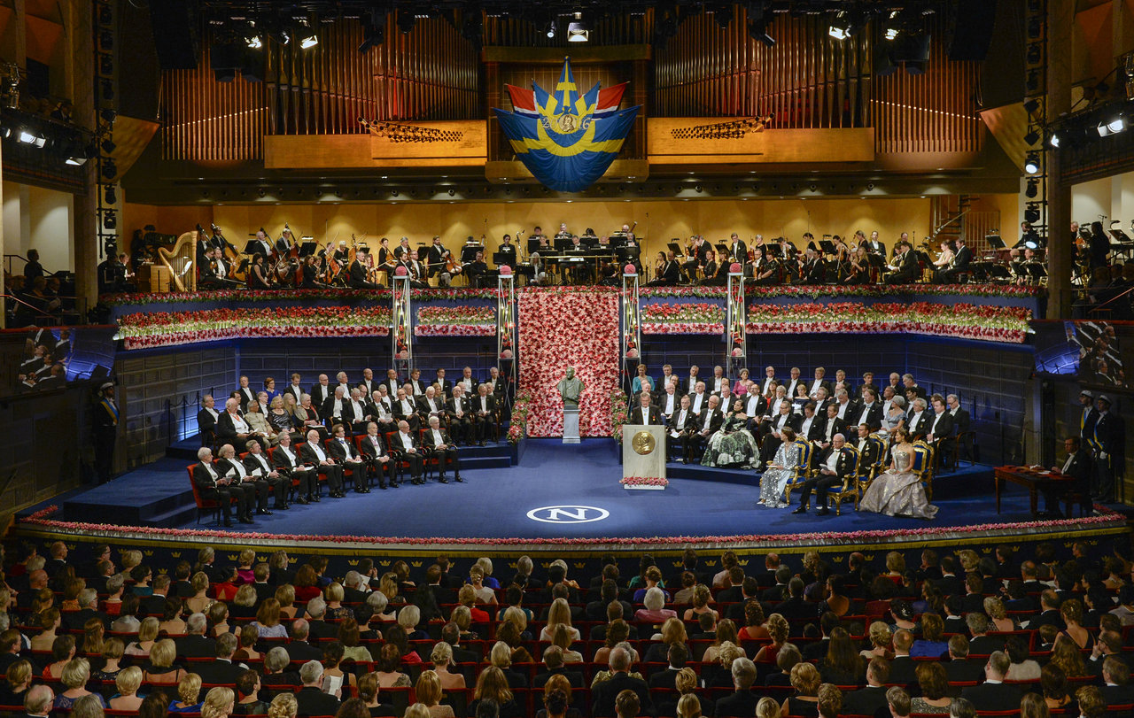 epa06710401 (FILE) - The ten 2016 Nobel laureates in literature, medicine, chemistry, physics and economics are seated, front row left across from King Carl XVI Gustaf of Sweden and the Royal family during the 2016 Nobel prize award ceremony at the Stockholm Concert Hall, Sweden, 10 December 2016 (reissued 04 May 2018). According to reports on 04 May 2018, no Nobel Prize in Literature will be awarded in 2018 due to an abuse scandal at the Swedish Academy.  EPA/JESSICA GOW SWEDEN OUT *** Local Caption *** 53157259