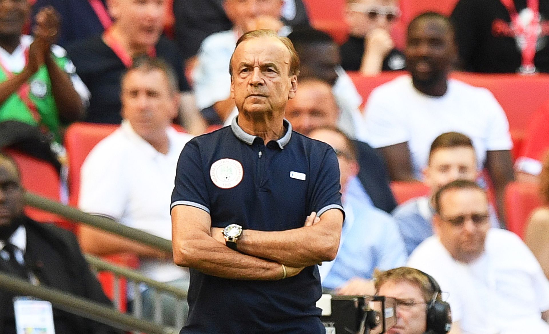 epa06781140 Nigeria's head coach Gernot Rohr reacts during the International Friendly soccer match between England and Nigeria at Wembley in London, Britain, 02 June 2018.  EPA/FACUNDO ARRIZABALAGA