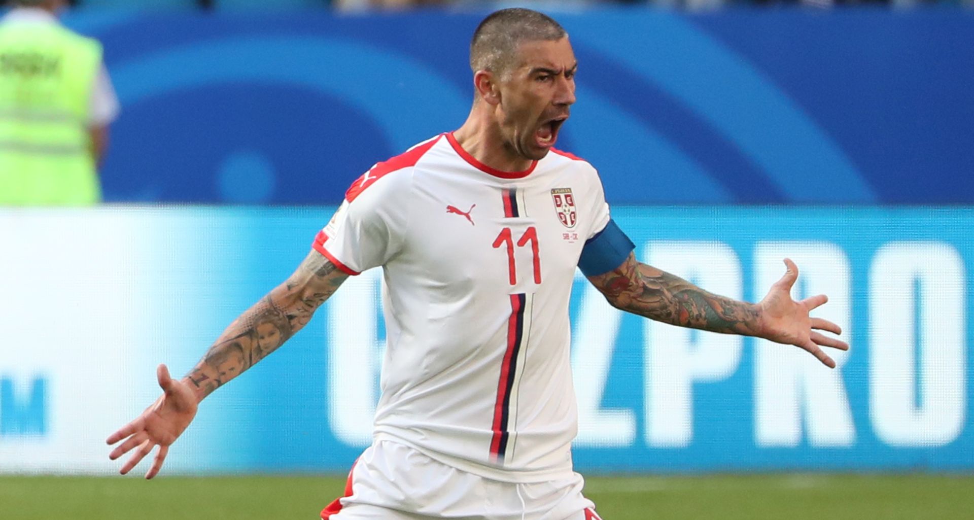epa06815546 Aleksandar Kolarov of Serbia celebrates after scoring the 1-0 lead during the FIFA World Cup 2018 group E preliminary round soccer match between Costa Rica and Serbia in Samara, Russia, 17 June 2018.

(RESTRICTIONS APPLY: Editorial Use Only, not used in association with any commercial entity - Images must not be used in any form of alert service or push service of any kind including via mobile alert services, downloads to mobile devices or MMS messaging - Images must appear as still images and must not emulate match action video footage - No alteration is made to, and no text or image is superimposed over, any published image which: (a) intentionally obscures or removes a sponsor identification image; or (b) adds or overlays the commercial identification of any third party which is not officially associated with the FIFA World Cup)  EPA/TATYANA ZENKOVICH   EDITORIAL USE ONLY
