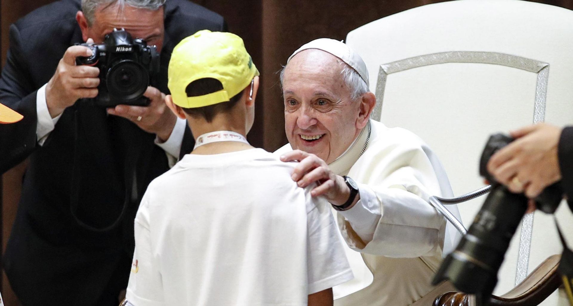 epa06796063 Pope Francis attends a meeting with children at the Vatican, 09 June 2018.  EPA/GIUSEPPE LAMI