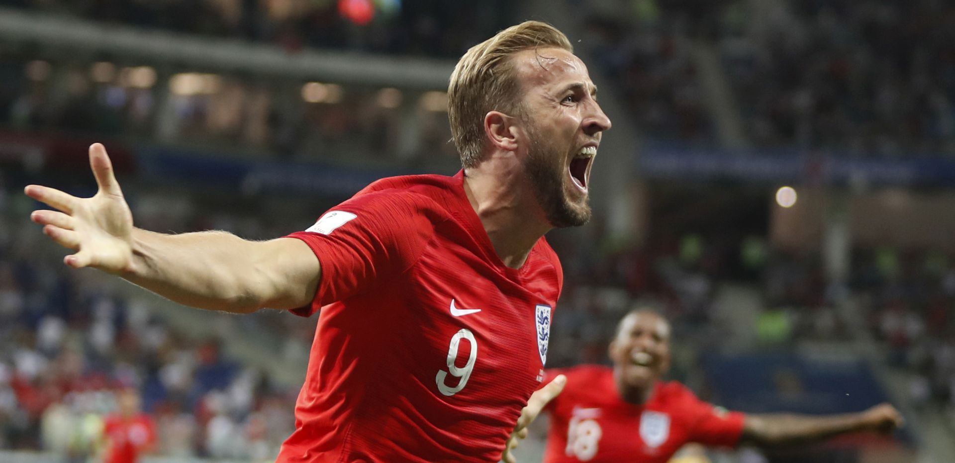 epa06819842 Harry Kane of England celebrates after scoring the winning goal during the FIFA World Cup 2018 group G preliminary round soccer match between Tunisia and England in Volgograd, Russia, 18 June 2018.

(RESTRICTIONS APPLY: Editorial Use Only, not used in association with any commercial entity - Images must not be used in any form of alert service or push service of any kind including via mobile alert services, downloads to mobile devices or MMS messaging - Images must appear as still images and must not emulate match action video footage - No alteration is made to, and no text or image is superimposed over, any published image which: (a) intentionally obscures or removes a sponsor identification image; or (b) adds or overlays the commercial identification of any third party which is not officially associated with the FIFA World Cup)  EPA/FRANCIS R. MALASIG   EDITORIAL USE ONLY