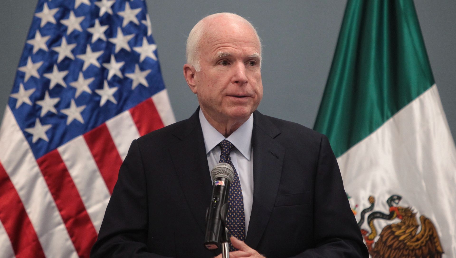 epa06972996 (FILE) - US Republican Senator for Arizona John McCain, speaks during a press conference in Mexico City, Mexico, 20 December 2016. According to news reports, Republican Senator John McCain has passed away on 25 August 2018 at the age of 81. John McCain - a former naval aviator shot down on a mission over Hanoi in October 1967, captured and made a prisoner of war until 1973 - was the Republican nominee for President of the United States in the 2008 election, which he lost to Barack Obama.  EPA/SASHENKA GUTIERREZ *** Local Caption *** 53181103