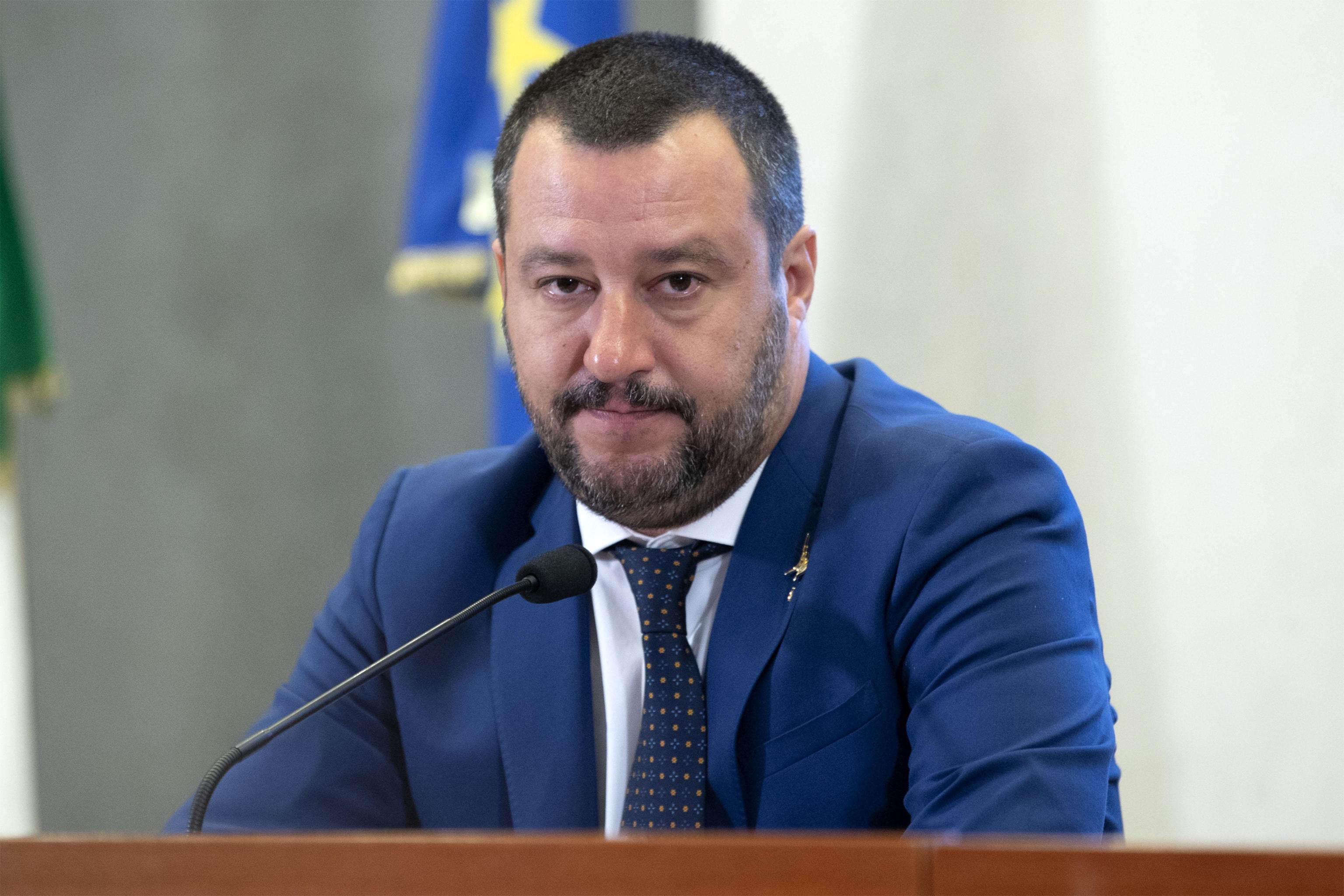 epa07000599 Italian Interior Minister, Matteo Salvini speaks with journalists during a press conference in Rome, Italy, 06 September 2018. Deputy Premier and Interior Minister Matteo Salvini said that he was not worried after a Genoa court okayed the seizure of funds from his League party over a fraud case.  EPA/MASSIMO PERCOSSI