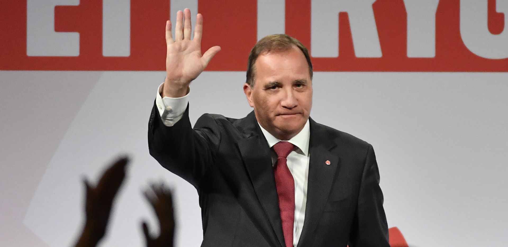 epa07009258 Prime minister and party leader of the Social democrat party Stefan Lofven speaks at the election party at the Fargfabriken art hall in Stockholm, Sweden 09 September 2018.  EPA/Jonas Ekstromer  SWEDEN OUT