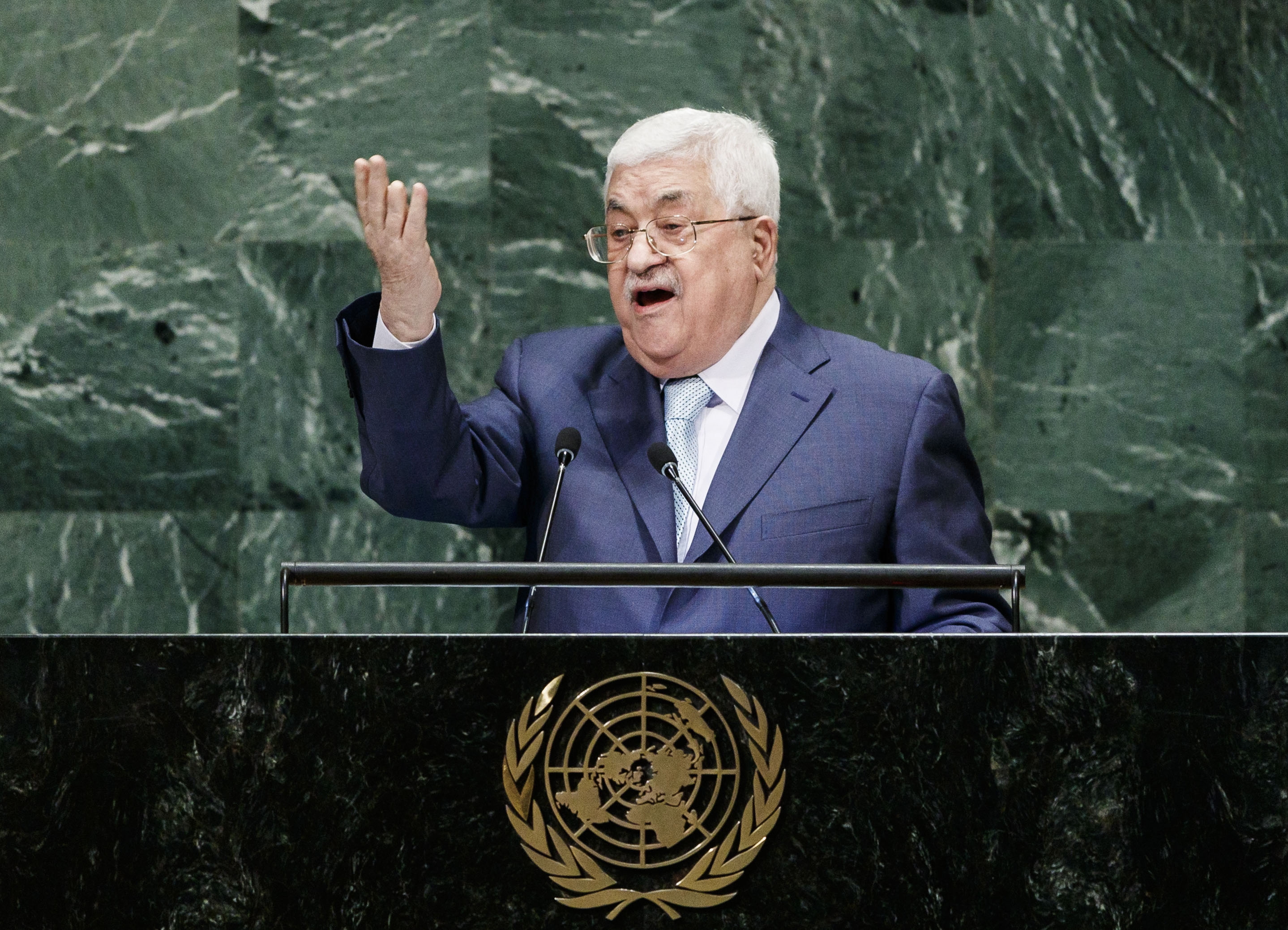 epa07051636 Palestine's President Mahmoud Abbas addresses the General Debate of the 73rd session of the General Assembly of the United Nations at United Nations Headquarters in New York, New York, USA, 27 September 2018. The General Debate of the 73rd session began on 25 September 2018 and runs until 01 October 2018.  EPA/JUSTIN LANE