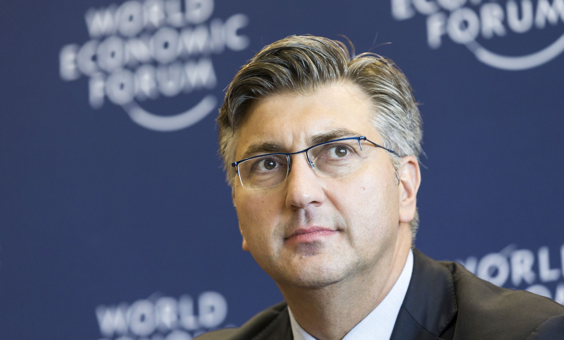 epa07063661 Andrej Plenkovic, Prime Minister of Croatia during the press conference after Strategic Dialogue on the Western Balkans on 02 October 2018 at the World Economic Forum headquarters in Cologny near Geneva, Switzerland. The World Economic Forum said leaders from Western Balkans committed to strengthen social and economic ties while preparing the region for the future.  EPA/CYRIL ZINGARO