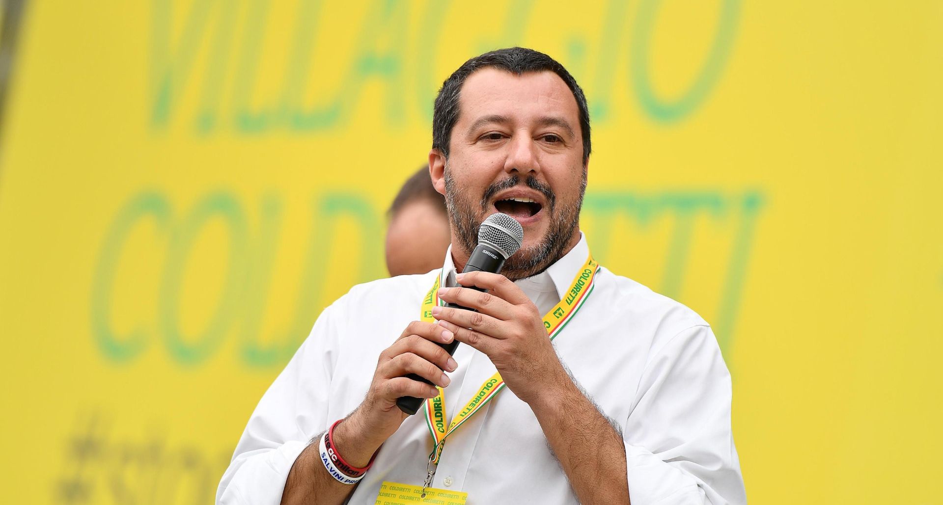 epa07071781 Italian Interior Minister and Deputy Premier Matteo Salvini speaks as he visits a Coldiretti Italian farmers' association event at Circus Maximus in Rome, Italy, 05 October 2018. Matteo Salvini on 05 October blasted European Commission President Jean-Claude Juncker and Economic Affairs Commissioner Pierre Moscovici after they criticised the Italian government's budget plans.  EPA/ETTORE FERRARI