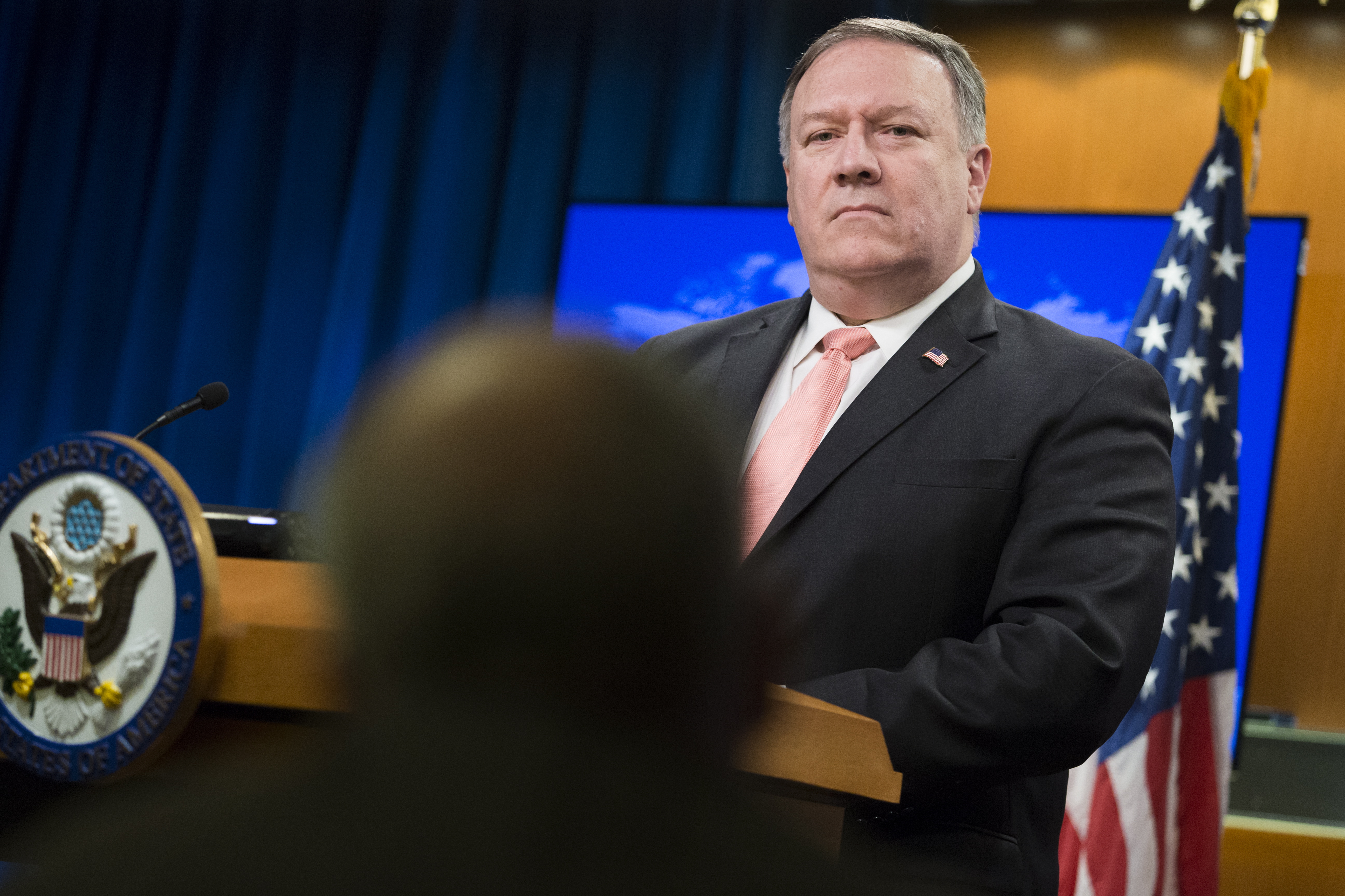 epa07114858 US Secretary of State Mike Pompeo holds a news conference at the State Department in Washington, DC, USA, 23 October 2018. Pompeo faced questions on the Trump administration's response to Saudi Arabia following the murder of journalist Jamal Khashoggi. Turkish President Recep Tayyip Erdogan said, 23 October, that it was a 'savage murder' inside the Saudi consulate in Istanbul and that it was a premediated, political operation.  EPA/MICHAEL REYNOLDS