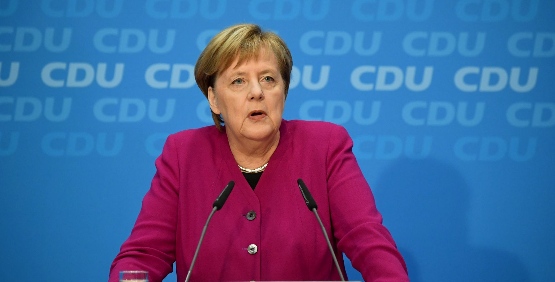 epa07129175 German Chancellor Angela Merkel speaks during a press conference after the board meeting of Christian Democratic Union (CDU) party in Berlin, Germany, 29 October 2018. According to reports, Merkel will not run for re-election as chairwoman of the CDU at the party convention on 07 December 2018.   EPA/CLEMENS BILAN