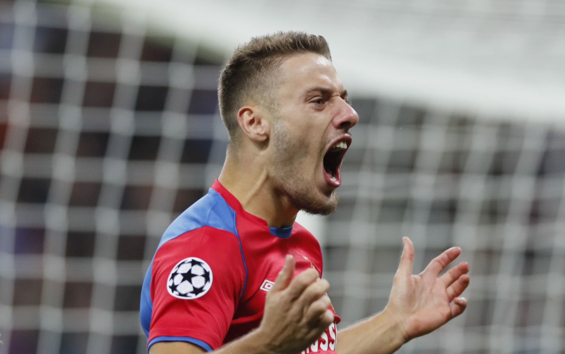 epa07064962 Nikola Vlasic of CSKA Moskva reacts after scoring a goal to Real Madrid during Champions Leagues group stage match at Luzhniki stadium in Moscow, Russia, 02 October 2018.  EPA/YURI KOCHETKOV