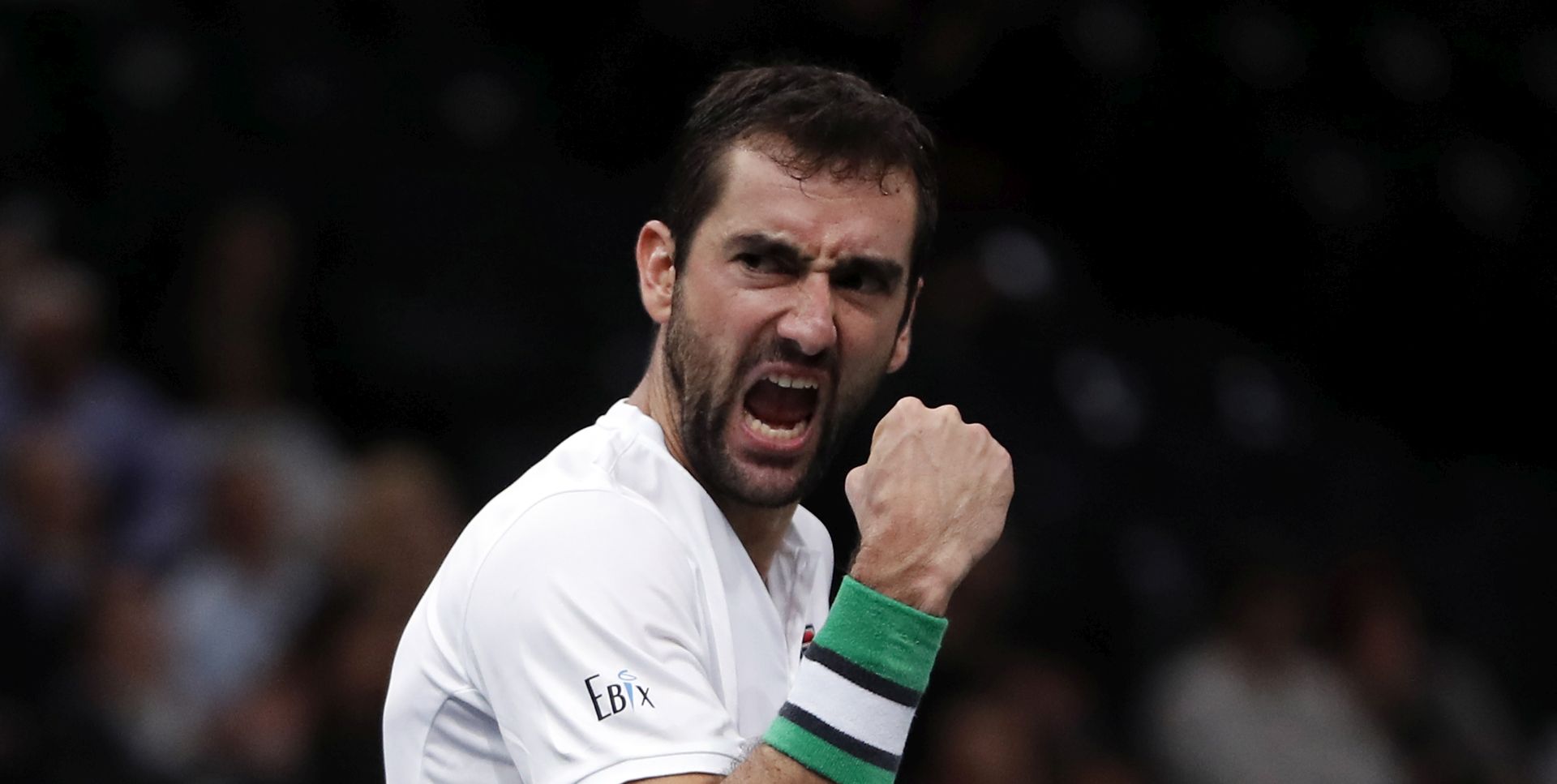 epa07135114 Marin Cilic of Croatia reacts after winning his third round match against Grigor Dimitrov (unseen) of Bulgaria at the Rolex Paris Masters tennis tournament in Paris, France, 01 November 2018.  EPA/CHRISTOPHE PETIT TESSON