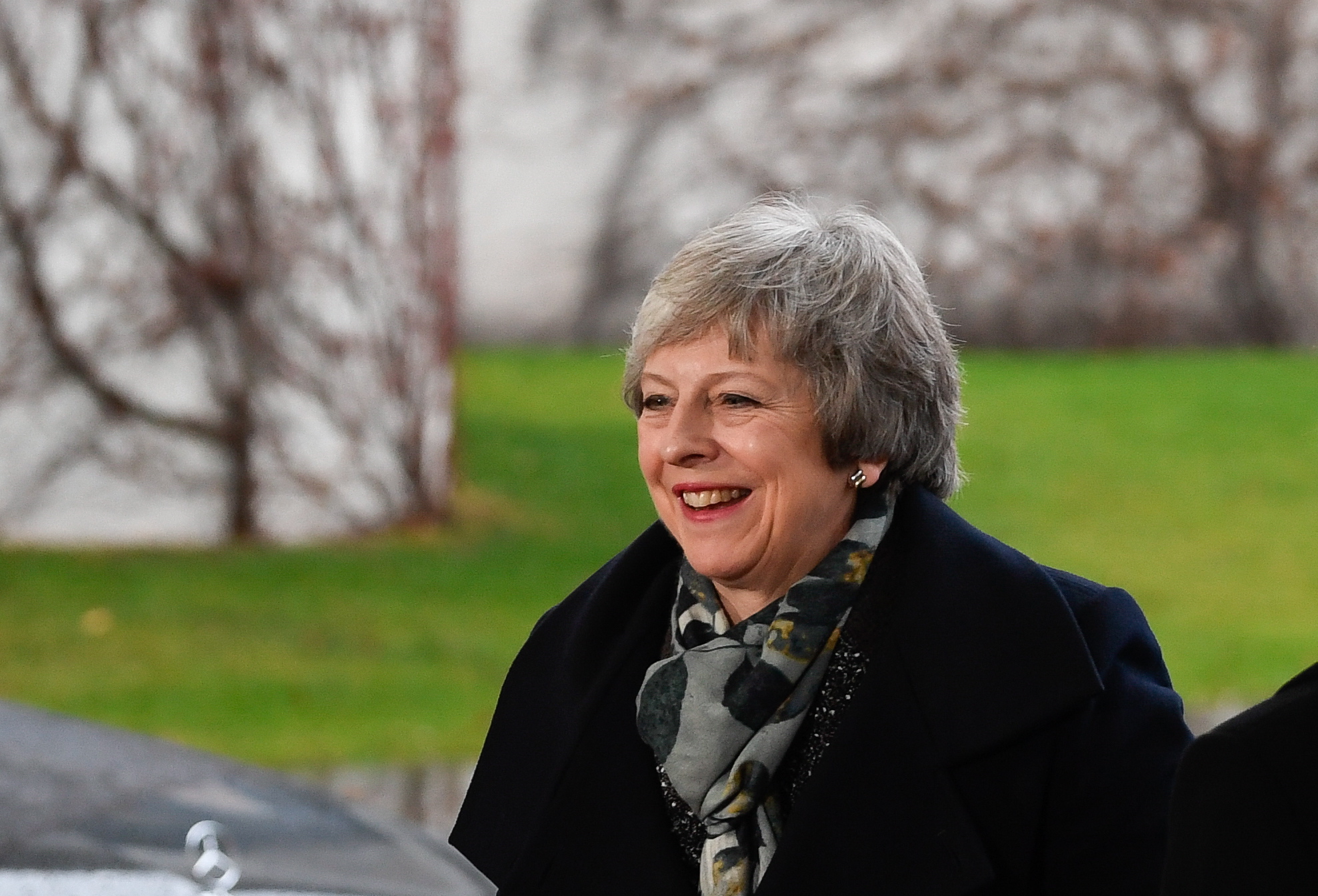 epa07223898 British Prime Minister Theresa May arrives to meet German Chancellor Angela Merkel (unseen) at the Chancellery in Berlin, Germany, 11 December 2018. British Prime Minister Theresa May postponed the Brexit deal Meaningful Vote, on 11 December 2018 due to risk of rejection from Members of Parliament. Theresa May is currently on a whistle stop tour of Europe calling on the leaders of the Netherlands, Germany and EU in Brussels looking for new guide lines for her Northern Ireland backstop.  EPA/FILIP SINGER