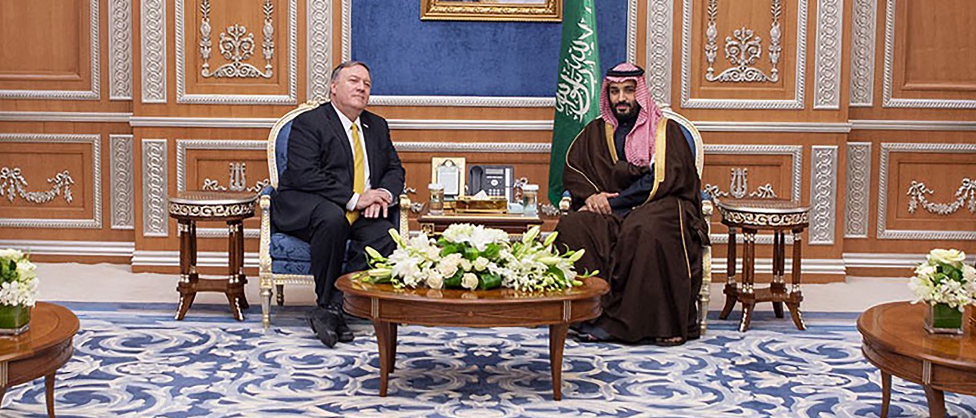 epa07282232 A handout photo made available by the Saudi Royal Court shows Saudi Crown Prince Mohammad Bin Salman (C-R) meeting with US Secretary of State Mike Pompeo (C-L) in Riyadh, Saudi Arabia, 14 January 2019. Pompeo arrived in Saudi Arabia on 13 January evening following his visit to Qatar, UAE, Jordan, Egypt and Iraq. The trip came after the US announced it would withdraw its troops from Syria.  EPA/BANDAR ALGALOUD/SAUDI ROYAL COURT HANDOUT  HANDOUT EDITORIAL USE ONLY/NO SALES