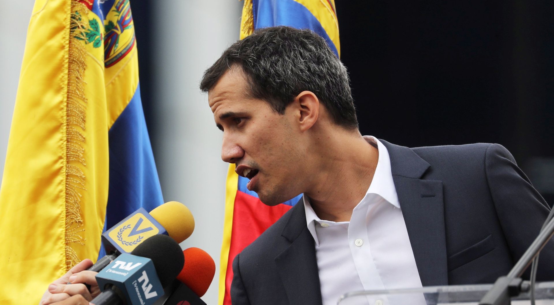 epa07312961 Juan Guaido, President of the Venezuelan Parliament, speaks to press as he announces that he assumes executive powers, in Caracas, Venezuela, 23 January 2019. Guaido declared himself interim president of Venezuela - a move that was quickly recognised by US President Trump -  in fight against President Maduro whose presidency Guaido considers 'illegitimate'. The USA and South American countries have been pressing for Maduro's ouster more strongly in the past weeks, aimed to end his presidency after years of crisis.  EPA/Miguel Gutiérrez