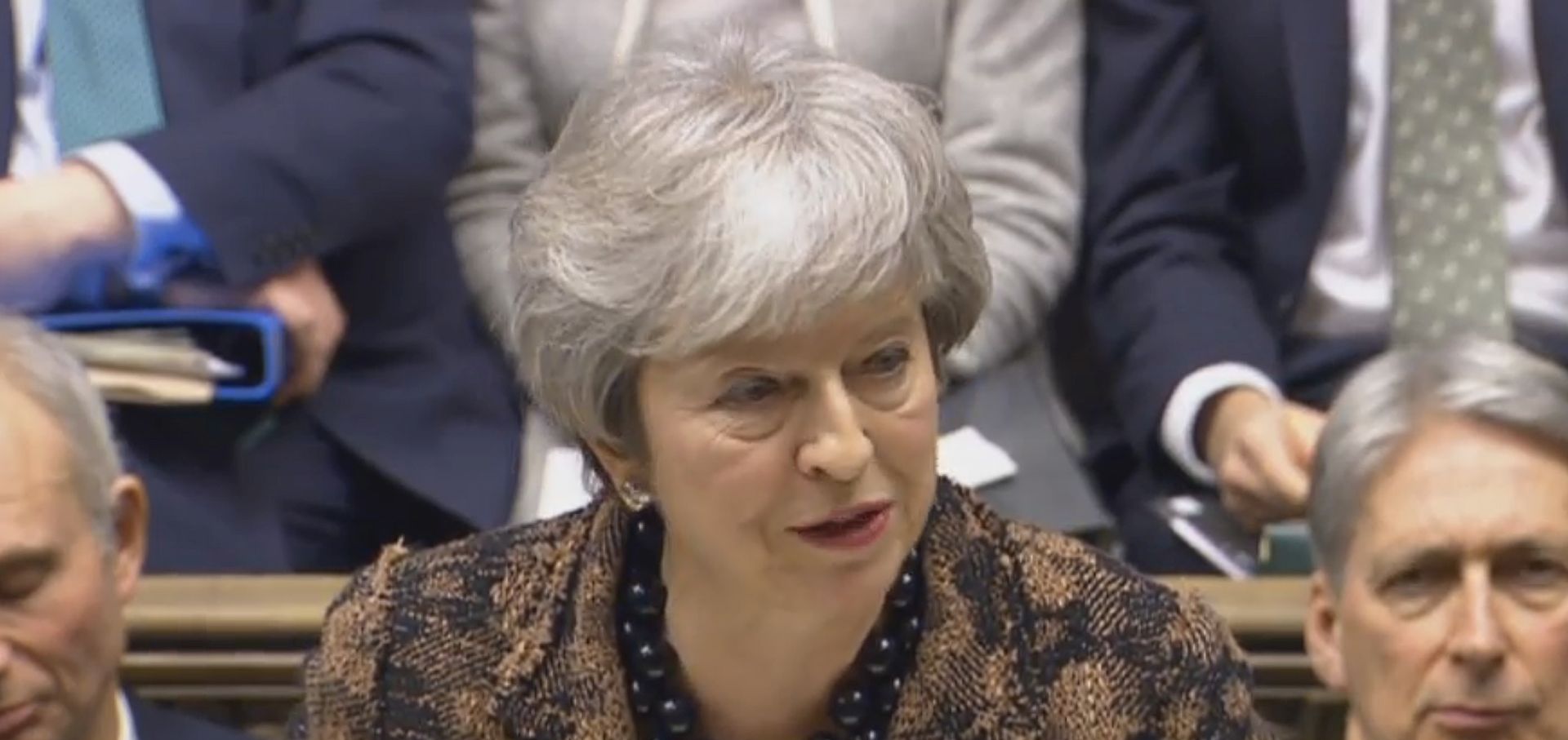 epa07306700 A handout video-grabbed still image from a video made available by UK parliament's parliamentary recording unit shows Prime Minister Theresa May addressing the MPs at the parliament 21 January 2019, London, United Kingdom. May addressed the MPs on her plans regarding Brexit after she suffered a defeat last week when MPs rejected her plans.  EPA/PARLIAMENTARY RECORDING UNIT HANDOUT MANDATORY CREDIT: PARLIAMENTARY RECORDING UNIT HANDOUT EDITORIAL USE ONLY/NO SALES