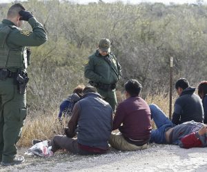 epa07313163 United States Border Patrol agents process people suspected of crossing the Rio Grande River to enter the United States illegally near McAllen, Texas, USA, 23 January 2019. The nearly two thousand mile United States Mexico border is the most frequently crossed international border in the world. According to reports, the nearly two thousand mile United States Mexico border is the most frequently crossed international border in the world.  EPA/LARRY W. SMITH