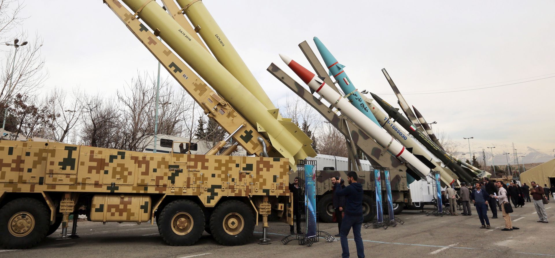 epa07339702 Iranians visit a weaponry and military equipment exhibition in Tehran, Iran, 02 February, 2019, organised on the occasion of the 40th anniversary of the Iranian revolution. Media reported that that Iran inaugurated a new cruise missile 'Hoveizeh' which is said to have a range of more than 1,350 kilometers. Iran will celebrate its 40th revolution anniversary on 11 February 2019.  EPA/STR