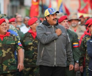 epa07342982 A handout photo made available by the Miraflores Press Office shows Venezuelan President Nicolas Maduro (C) gesturing during an act of government with the military in Maracay, Venezuela, 04 February 2019. Maduro said that the decision of the head of the Government of Spain, Pedro Sanchez, to recognize the leader of the Parliament of the Caribbean country, Juan Guaido, as president in charge of Venezuela is 'disastrous'.  EPA/PRESS MIRAFLORES HANDOUT HANDOUT/EDITORIAL USE ONLY/NO SALES HANDOUT EDITORIAL USE ONLY/NO SALES