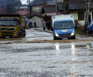 epa07342890 Floodwater flows in the village of Nemila, near Zenica town in Central Bosnia, Bosnia and Herzegovina, 04 February 2019. The region was hit by heavy rains, causing flooding in several areas.  EPA/FEHIM DEMIR