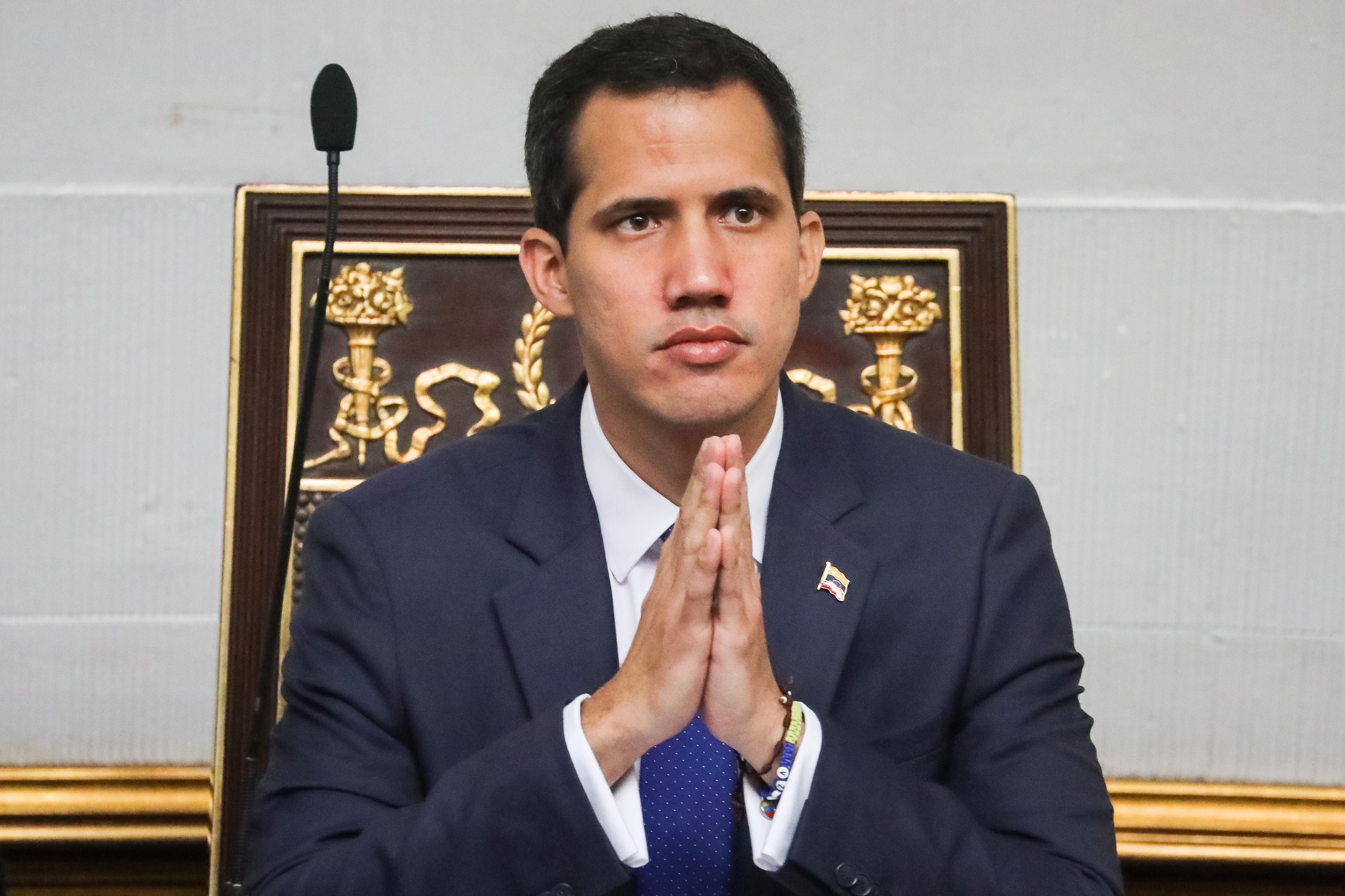 epa07346145 President of the Venezuelan National Assembly Juan Guaido takes part in a session of the body, in Caracas, Venezuela, 05 February 2019, during which he stated that the best for Russia and China is a change of Government in Venezuela. Venezuela's President Maduro and his opponent National Assembly leader Juan Guaido have called on their supporters to take to the streets as international pressure increased on Maduro to resign. Guiado had declared himself interim president of Venezuela on 23 January and promised to guide the country toward new election as he consider last May's election not valid.  EPA/Miguel Gutierrez