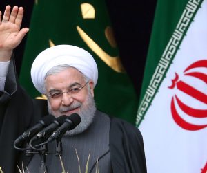 epa07361638 Iranian President Hassan Rouhani delivers his speech during a ceremony marking the 40th anniversary of the 1979 Islamic Revolution, at the Azadi (Freedom) square in Tehran, Iran, 11 February 2019. The event marks the 40th anniversary of the Islamic revolution, which came ten days after Ayatollah Ruhollah Khomeini's return from his exile in Paris to Iran, toppling the monarchy system and forming the Islamic Republic.  EPA/ABEDIN TAHERKENAREH
