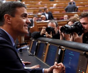 epa07366038 Spanish Primer Minister, Pedro Sanchez, arrives to the Lower House in Madrid, Spain, to attend the second day of the 2019 Budget debate held 13 February 2019. The Lower House holds a two-day-long debate in order to vote on the amendments to the budget presented by the opposition parties. Up until now, and according to declarations made by all different opposition parties, the amendments could be approved so the budget would be rejected, and Prime Minister Sanchez could make the decision to call for early elections.  EPA/Chema Moya