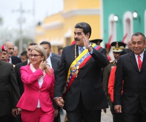 epa07372901 A handout photo made available by the Miraflores press office, shows the president of Venezuela, Nicolas Maduro (C), during the commemorative events of the Angostura Discourse Bicentennial, in Ciudad Bolivar, Venezuela, 15 February 2019. The commemorations are for the speech delivered by hero of independence Simon Bolivar on 15 February 1819, the day that the Angostura Congress was installed, within the framework of the independence wars of Venezuela and New Granada.  EPA/MIRAFLORES PRESS OFFICE HANDOUT  HANDOUT EDITORIAL USE ONLY/NO SALES