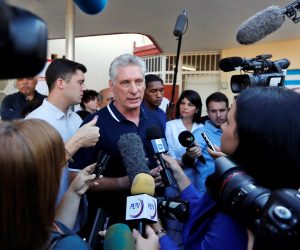 epa07393029 Cuban President Miguel Diaz-Canel delivers statements upon his arrival to an electoral college to vote in the referendum on the new Constitution, in Havana, Cuba, 24 February 2019. More than 25,000 polling stations opened their doors this Sunday in Cuba to vote in the referendum on the new Constitution - which ratifies communism and as a novelty recognizes private property - and to which more than eight million citizens are summoned.  EPA/ERNESTO MASTRASCUSA