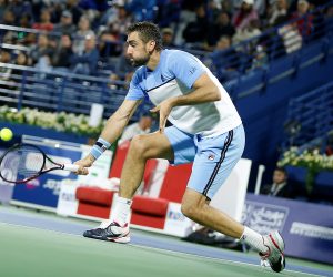 epa07399242 Marin Cilic of Croatia in action during his first round match against Gael Monfils of France at the Dubai Duty Free Tennis ATP Championships 2019 in Dubai, United Arab Emirates, 26 February 2019.  EPA/ALI HAIDER