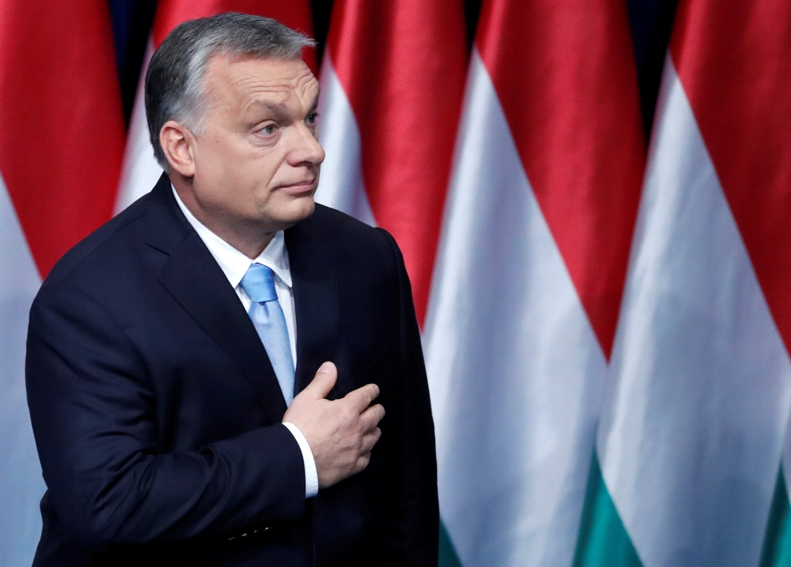 Hungary PM Orban delivers annual state of the nation address Hungarian Prime Minister Viktor Orban leaves the stage after delivering his annual state of the nation speech in Budapest, Hungary, February 10, 2019. REUTERS/Bernadett Szabo BERNADETT SZABO