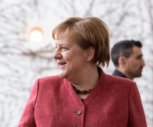 epa07382985 German Chancellor Angela Merkel (R) welcomes Georgian President Salome Zourabichvili (L) at the Chancellery, in Berlin, Germany, 20 February 2019. Zourabichvili is on an official visit to Germany.  EPA/OMER MESSINGER