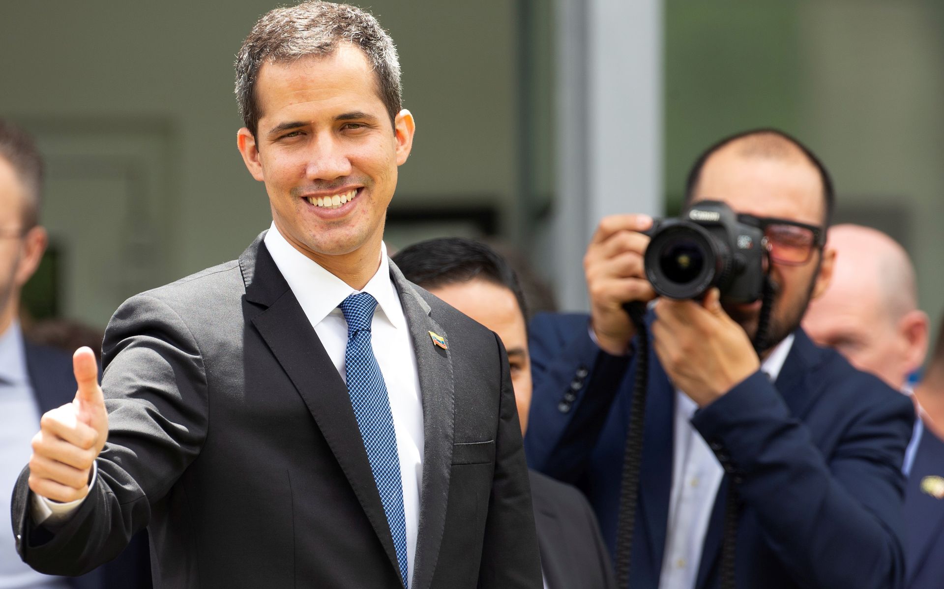 epa07404414 The head of the Parliament of Venezuela, Juan Guaido, arrives at the European Union building in Brasilia, Brazil, 28 February 2019. Guaido, who proclaimed himself interim president of Venezuela, will meet with ambassadors of those governments, before meeting with Brazilian President Bolsonaro. The meeting with the ambassadors will be his first commitment in the Brazilian capital, to which he arrived from Bogota, aboard a plane of the Colombian Air Force.  EPA/Joedson Alves