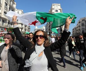 epa07406591 Algerian protesters chant slogans during a protest against the fifth term of Abdelaziz Bouteflika in Algiers, Algeria, 01 March 2019. Algerian authorities on 01 March braced for what are expected to be the largest protests in the Algerian capital in over a decade. Several protests and rallies were held in Algeria since Bouteflika serving as the president since 1999, announced he will be running for a fifth term in presidential elections scheduled for 18 April 2019.  EPA/MOHAMED MESSARA