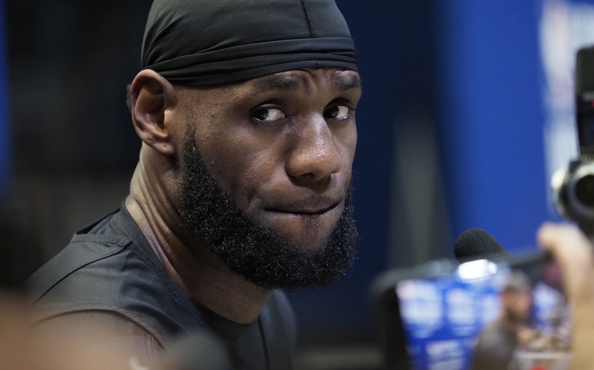 epa07375429 Los Angeles Lakers LeBron James listens to a question at Media Day during the All Star Weekend at the Bojangles' Coliseum in Charlotte, North Carolina, USA, 16 February 2019.  EPA/JOHN G. MABANGLO SHUTTERSTOCK OUT SHUTTERSTOCK OUT