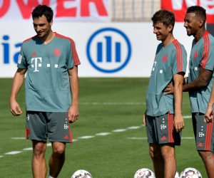 epa07415387 (FILE) - (L-R) Bayern Munich's Mats Hummels, Thomas Mueller, Jerome Boateng and Sandro Wagner attend a practice session during a winter training camp at the Aspire Academy in Doha, Qatar, 05 January 2019 (reissued 05 March 2019). German national soccer team head coach Joachim Loew has confirmed on 05 March 2019 that he is no longer planning with 2014 World Champions Thomas Mueller, Jerome Boateng, and Mats Hummels.  EPA/Noushad Thekkayil